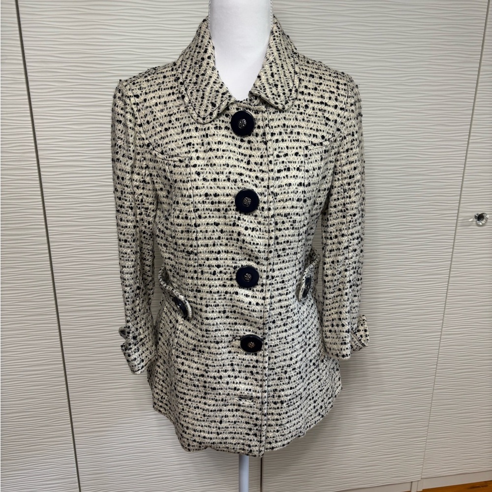 Tory Burch Vintage Tweed Tabbed Waist Jacket 3/4 Sleeve 10